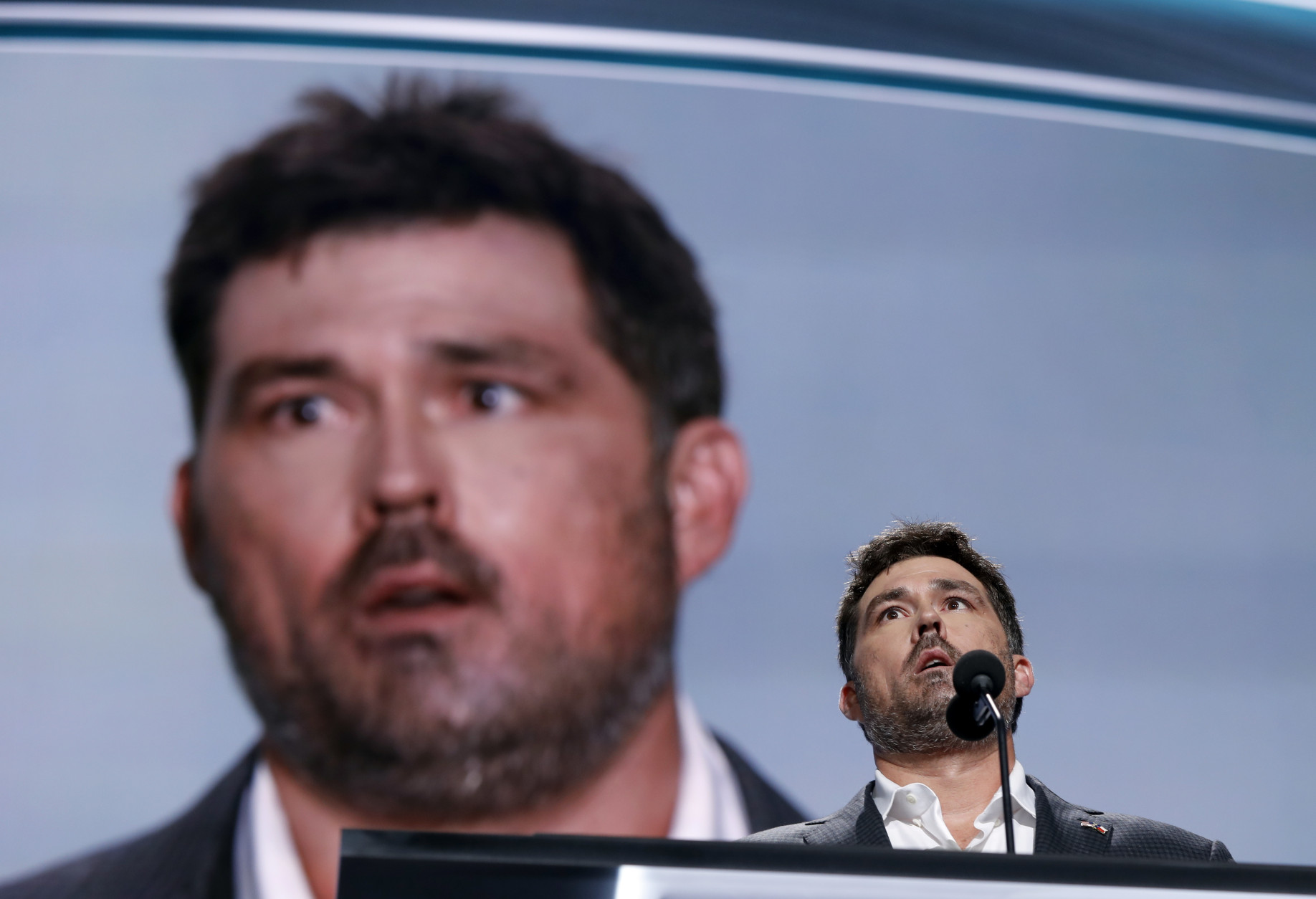 Retired U.S. Navy Seal Marcus Luttrell addresses delegates during the opening day of the Republican National Convention in Cleveland, Monday, July 18, 2016. (AP Photo/Carolyn Kaster)