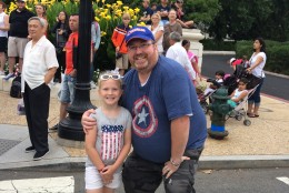 Nate and Braelie Chambers, 6, came from Bristow, Virginia, to watch the National Independence Day Parade on Monday, July 4, 2016. (Dick Uliano/WTOP)