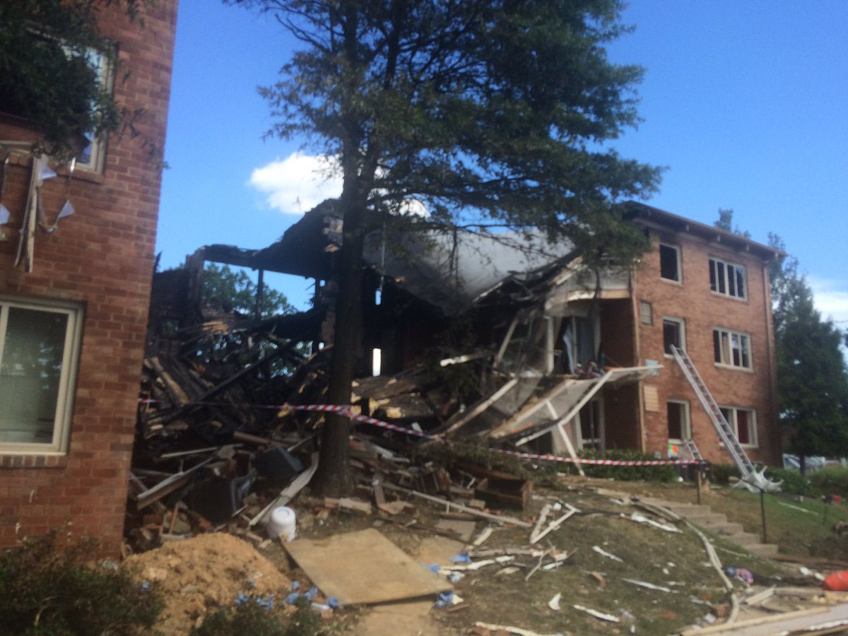 One of the Flower Branch apartment buildings in Silver Spring devastated by an explosion and fire. (Photo courtesy Peter Piringer/Montgomery County Fire &amp; Rescue)