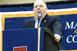 Maryland Gov. Larry Hogan speaks during his closing speech to the Maryland Association of Counties summer conference on Saturday, Aug. 20, 2016 in Ocean City, Md. Hogan is pushing schools to delay their start dates until after Labor Day. (AP Photo/Brian Witte)