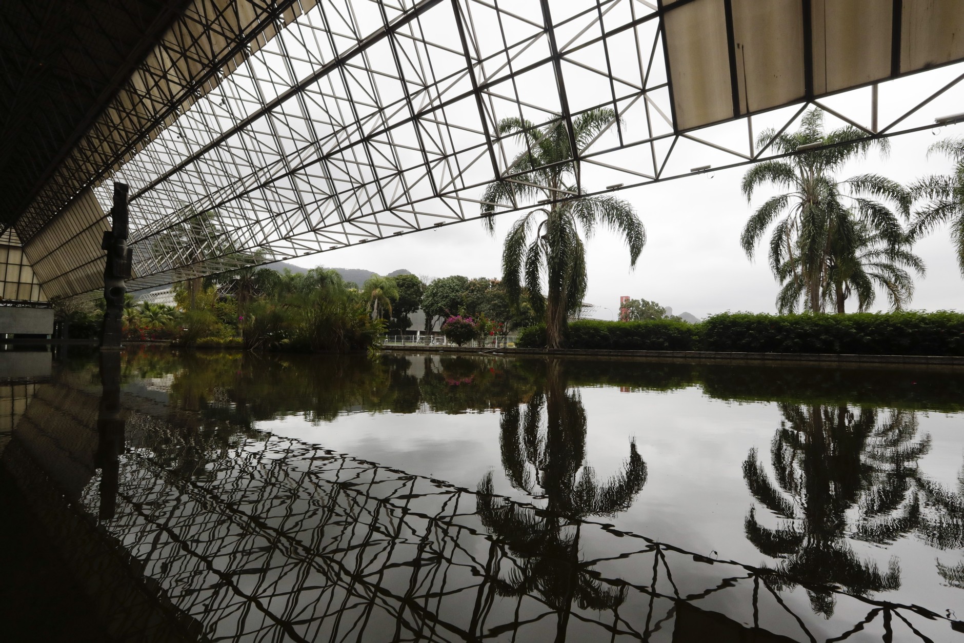 A reflecting pool is shown at Pavilion 5 ahead of the 2016 Summer Olympics in Rio de Janeiro, Brazil, Wednesday, Aug. 3, 2016. (AP Photo/Frank Franklin II)