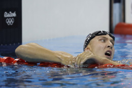 United States' silver medal winner Chase Kalisz catches his breath after the men's 400-meter individual medley final during the swimming competitions at the 2016 Summer Olympics, Saturday, Aug. 6, 2016, in Rio de Janeiro, Brazil. (AP Photo/Michael Sohn)