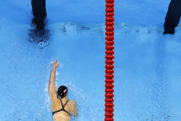 United States' Katie Ledecky heads to the finish in the 4 x 200m freestyle relay finals during to the swimming competitions at the 2016 Summer Olympics, Thursday, Aug. 11, 2016, in Rio de Janeiro, Brazil. (AP Photo/Morry Gash)