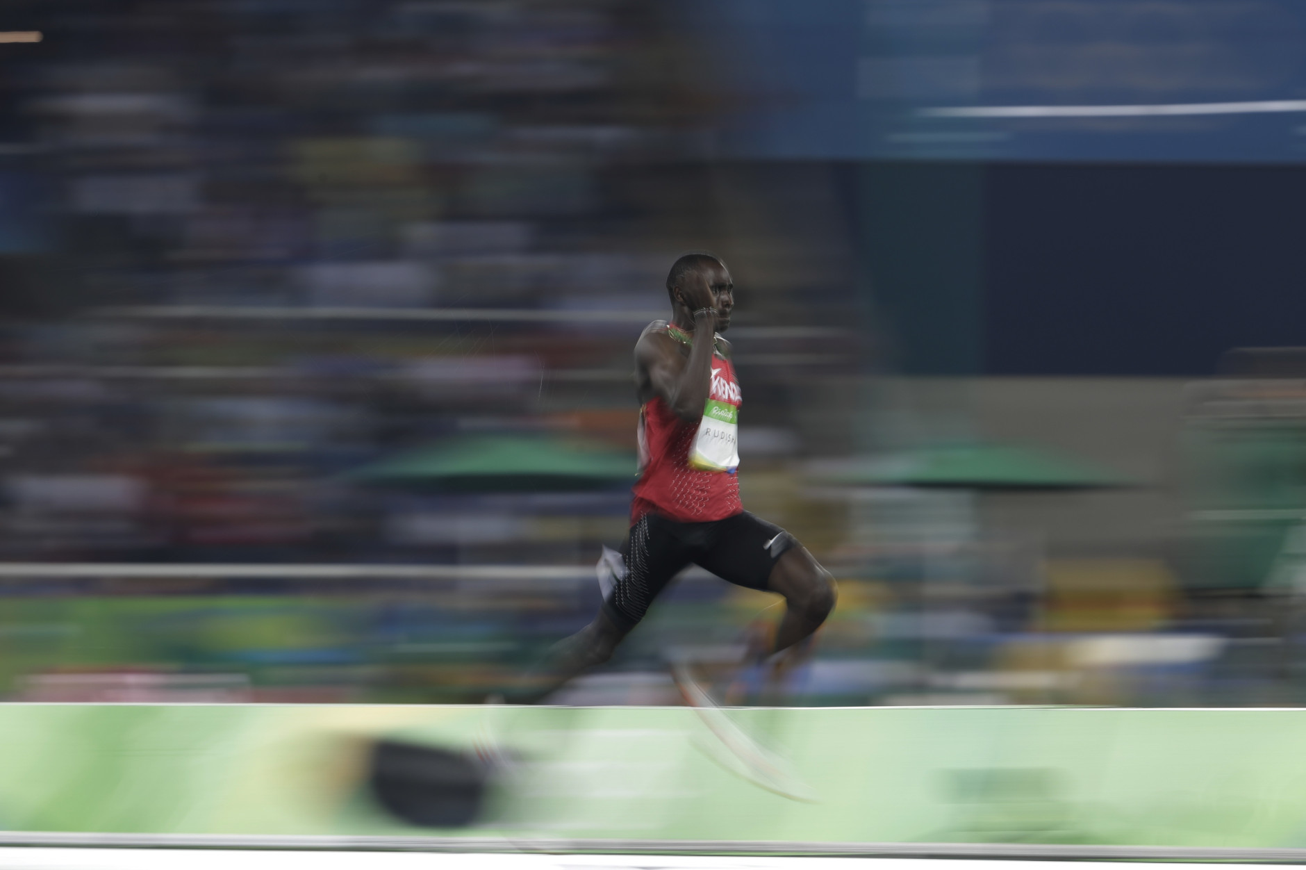 Kenya's David Lekuta Rudisha competes in the men's 800-meter final during the athletics competitions of the 2016 Summer Olympics at the Olympic stadium in Rio de Janeiro, Brazil, Monday, Aug. 15, 2016. (AP Photo/Natacha Pisarenko)