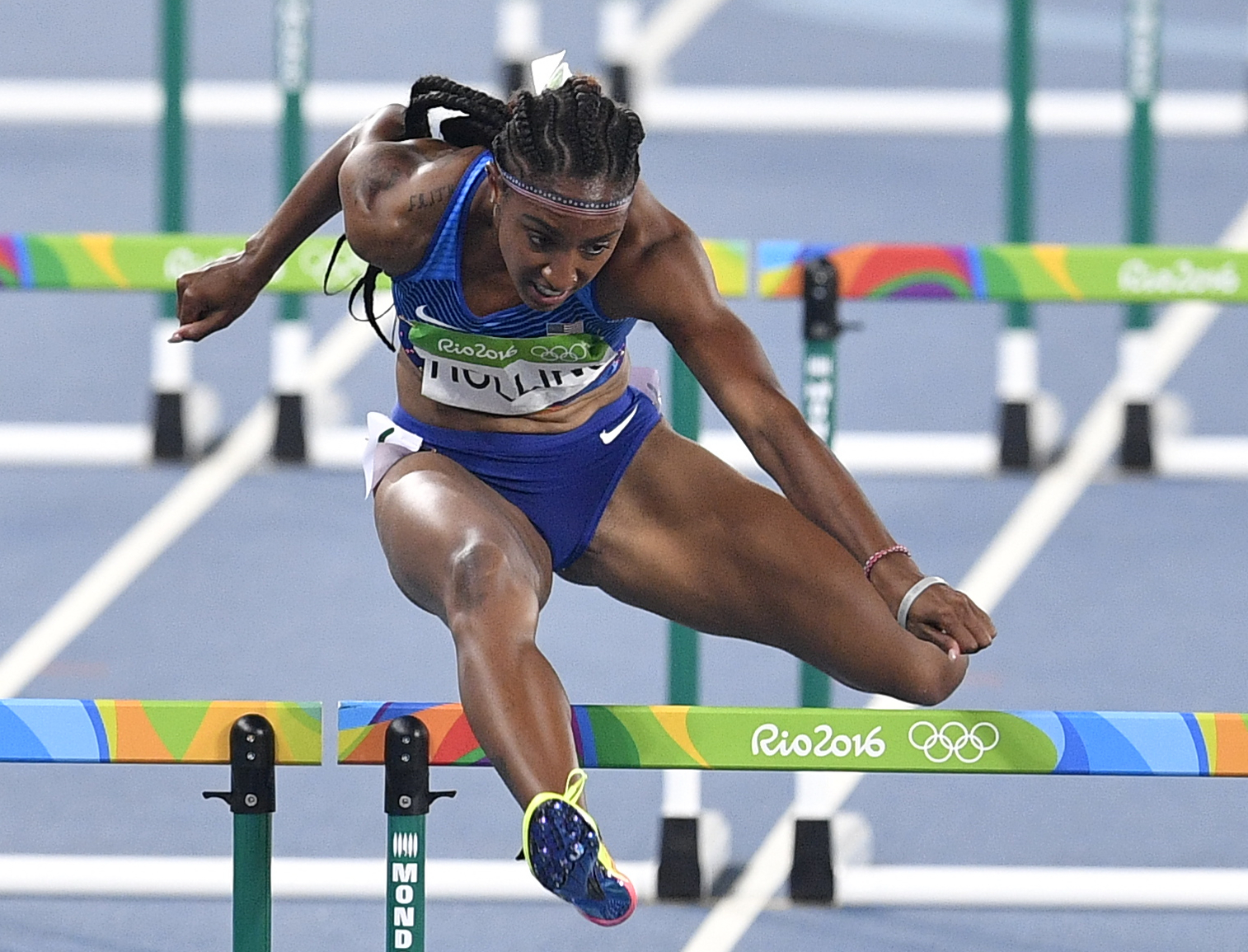 United States' Brianna Rollins competes in the women's 100-meter hurdles final during the athletics competitions of the 2016 Summer Olympics at the Olympic stadium in Rio de Janeiro, Brazil, Wednesday, Aug. 17, 2016. (AP Photo/Martin Meissner)