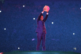 Japanese Prime Minister Shinzo Abe appears during the closing ceremony in the Maracana stadium at the 2016 Summer Olympics in Rio de Janeiro, Brazil, Sunday, Aug. 21, 2016. (AP Photo/Matt Dunham)