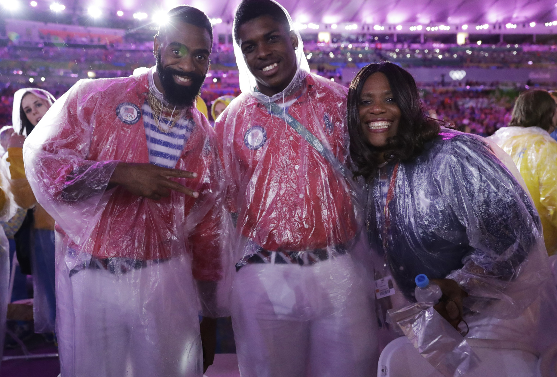 Athletes from the United States pose during the closing ceremony in the Maracana stadium at the 2016 Summer Olympics in Rio de Janeiro, Brazil, Sunday, Aug. 21, 2016. (AP Photo/Matt Dunham)