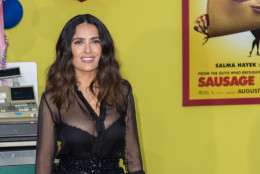 Salma Hayek arrives at the world premiere of "Sausage Party" at the Regency Village Theatre on Tuesday, August 9, 2016, in Los Angeles. (Photo by Willy Sanjuan/Invision/AP)