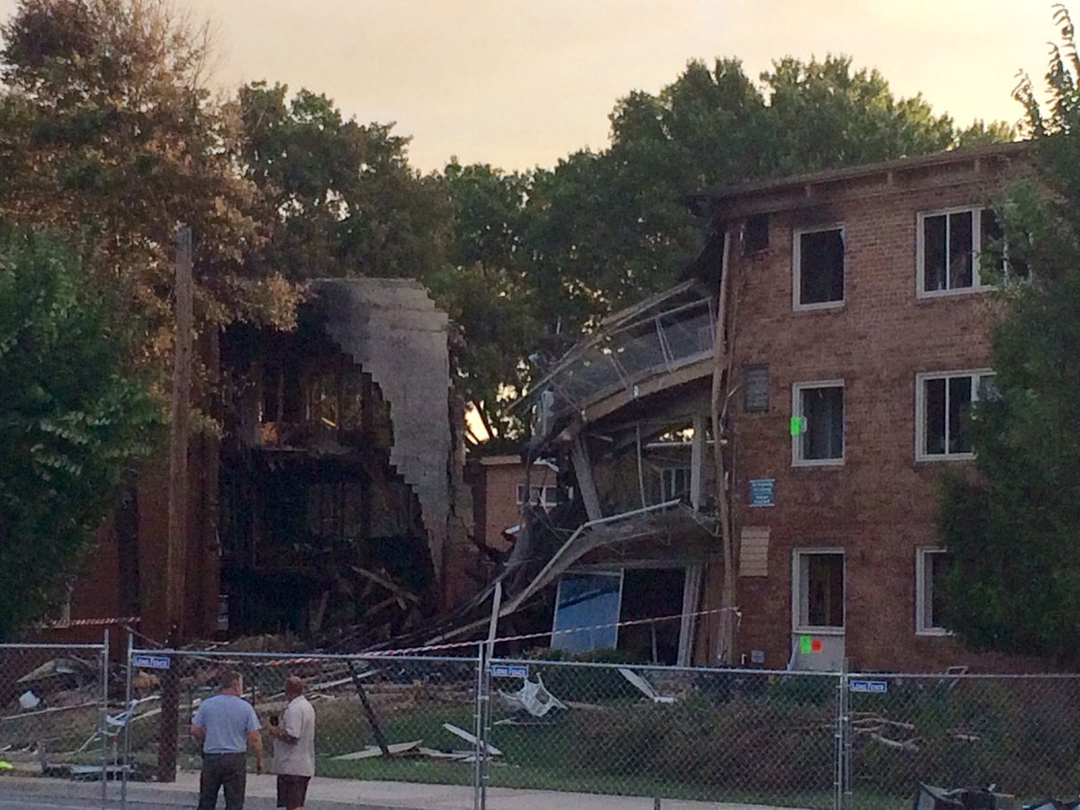 The wreckage of the FLower Branch Apartments buildings that burned and exploded on Wednesday. (WTOP/Nick Iannelli)