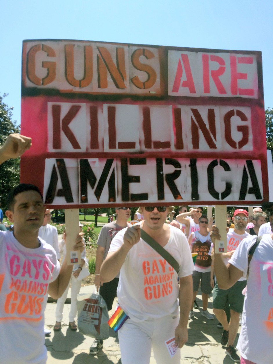 Gays Against Guns, a group formed following Orlando's Pulse nightclub attack, participate in a rally and march for gun control in Washington, D.C. on Saturday, Aug. 27, 2016. (WTOP/Dick Uliano)