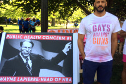 New York City resident John Grauwiler of New York City, a member of Gays Against Guns, says the group participated in a march in Washington, D.C. "to identify the chain of death that is the NRA, gun lobbyists, politicians held by the NRA and gun manufacturers.” (WTOP/Dick Uliano)