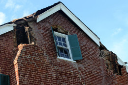 CUCKOO, VA - AUGUST 23:  An historic home belonging to Jane and Percy Wootton is shown damaged by the early afternoon 5.8 earthquake whose epicenter was located nearby August 23, 2011 in Cockoo, Virginia. The quake resulted in scattered damage and frayed nerves for residents, but no reported injuries.  (Photo by Tom Whitmore/Getty Images) (Photo by Tom Whitmore/Getty Images)