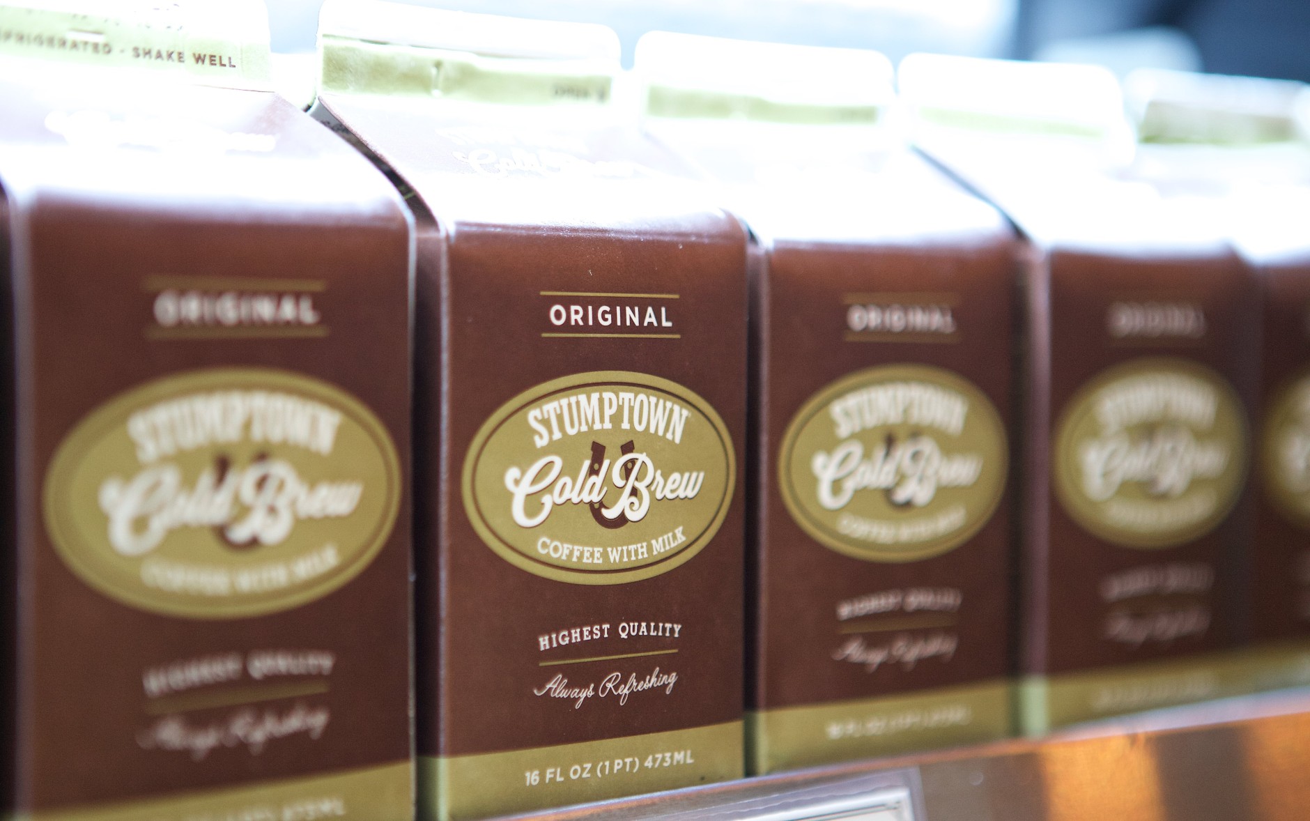 PORTLAND, OREGON - OCTOBER 6:  Stumptown Coffee Cold Brew is shown on display in the SE Division Street location on October 6, 2015 in Portland, Oregon. Stumptown's owner and founder Duane Sorenson has confirmed that the company will be acquired by Peet's Coffee &amp; Tea, according to published reports. Stumptown, which reportedly will operate independently after the aqcquisition, operates 10 stores in Portland, Seattle, New York and Los Angeles.  (Photo by Craig Mitchelldyer/Getty Images)