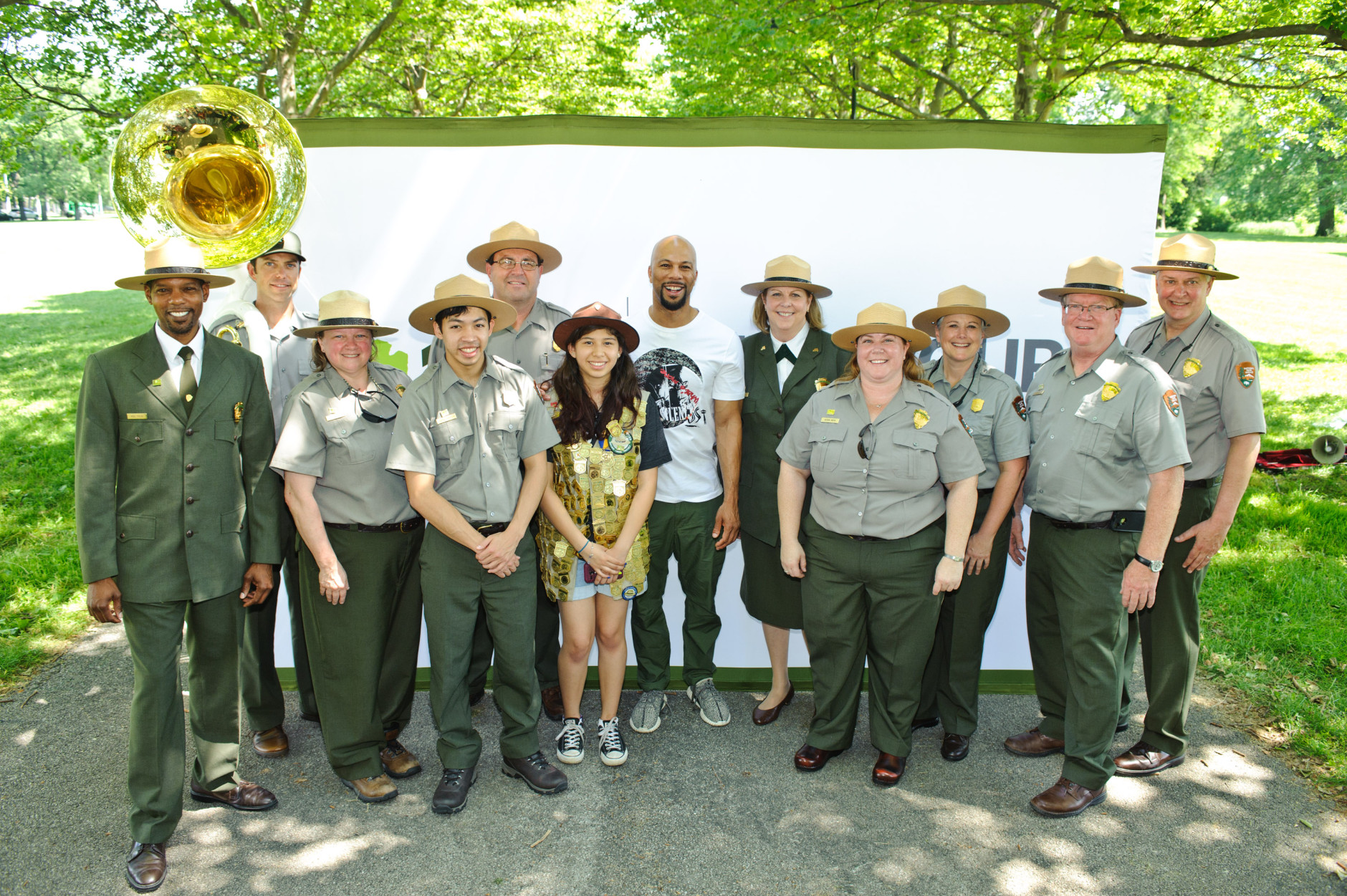 CHICAGO, IL - JUNE 11: Common and members of the National Park Service attend the National Park Service Centennial Event at Washington Park on June 11, 2016 in Chicago, Illinois.  (Photo by Timothy Hiatt/Getty Images for the National Park Foundation)