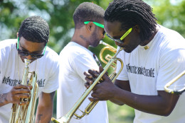 CHICAGO, IL - JUNE 11:  Chicago's Hypnotic Brass Ensemble performs at the National Park Service Centennial Event at Washington Park on June 11, 2016 in Chicago, Illinois.  (Photo by Timothy Hiatt/Getty Images for the National Park Foundation)