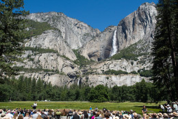 YOSEMITE NTL PARK, CA - JUNE 18:  President Barack Obama speaks in front of Cook's Meadow and Yosemite Falls on June 18, 2016 in Yosemite National Park, California. Obama is marking the centennial of the National Park Service which began on August 25, 1916. (Photo by David Calvert/Getty Images)