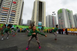 RIO DE JANEIRO, BRAZIL - AUGUST 03:  Team People's Republic of China athletes for the Rio 2016 Olympic Games attend their welcome ceremony at the Athletes village on August 3, 2016 in Rio de Janeiro, Brazil.  (Photo by David Ramos/Getty Images)