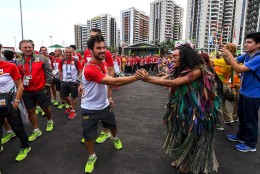 RIO DE JANEIRO, BRAZIL - AUGUST 03:  Team Spain athletes for the Rio 2016 Olympic Games attend their welcome ceremony at the Athletes village on August 3, 2016 in Rio de Janeiro, Brazil.  (Photo by David Ramos/Getty Images)