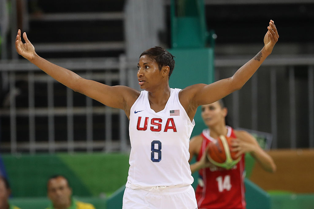 United States guard Angel McCoughtry in the Women's Basketball Preliminary Round Group B match between China and Spain on Day 5 of the Rio 2016 Olympic Games at Youth Arena on August 10, 2016 in Rio de Janeiro, Brazil.
