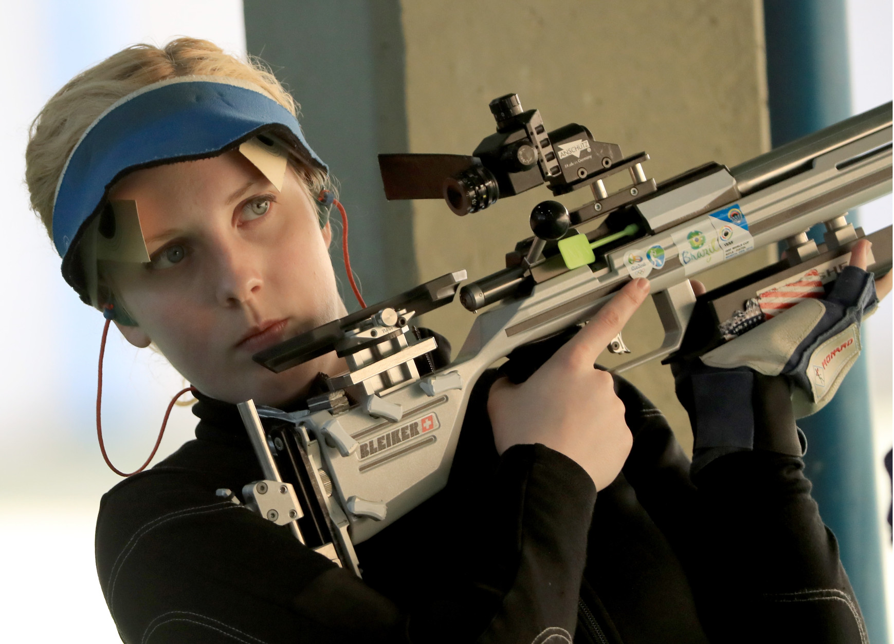 RIO DE JANEIRO, BRAZIL - AUGUST 11:  Virginia Thrasher of the United States competes in the 50m 3 Position Rifle qualifying match on Day 6 of the Rio 2016 Olympics at the Olympic Shooting Centre on August 11, 2016 in Rio de Janeiro, Brazil.  (Photo by Samoa Greenwood/Getty Images)