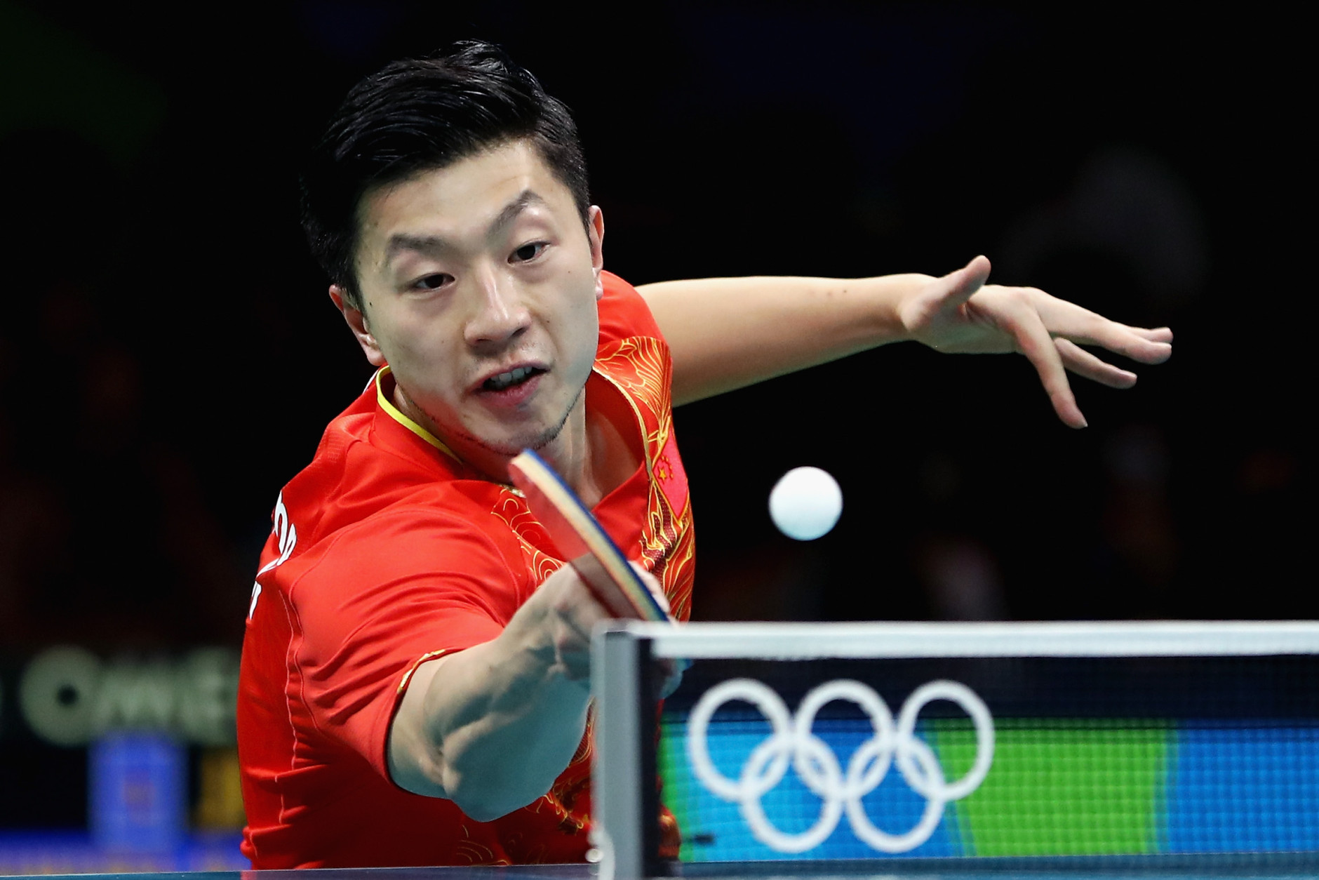 RIO DE JANEIRO, BRAZIL - AUGUST 17:  Long Ma of China competes during the Men's Table Tennis gold medal match against Maharu Yoshimura of Japan at Riocentro - Pavilion 3 on Day 12 of the Rio 2016 Olympic Games  on August 17, 2016 in Rio de Janeiro, Brazil.  (Photo by Phil Walter/Getty Images)