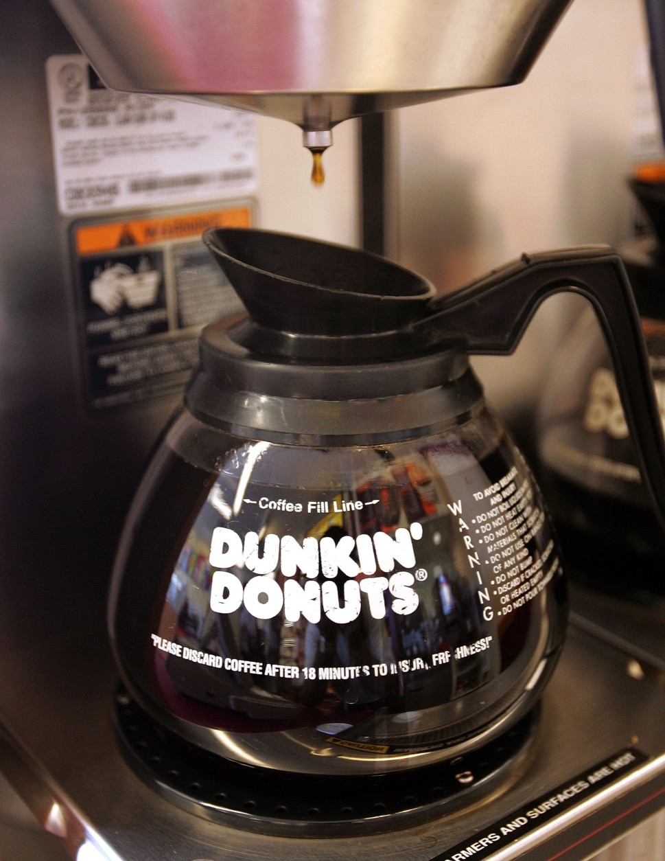CHICAGO - SEPTEMBER 07:   Coffee drips into a pot at a Dunkin' Donuts store September 7, 2006 in Chicago, Illinois. In an effort to compete with Starbucks in the lucrative coffee market, Dunkin? Donuts has announced a goal of opening more than 10,000 new stores in the U.S. by 2020.  (Photo by Tim Boyle/Getty Images)