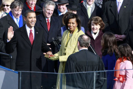 WASHINGTON - JANUARY 20:  Barack H. Obama is sworn in by Chief Justice John Roberts as the 44th president of the United Statesas the 44th President of the United States of America on the West Front of the Capitol January 20, 2009 in Washington, DC. Obama becomes the first African-American to be elected to the office of President in the history of the United States.  (Photo by Mark Wilson/Getty Images)