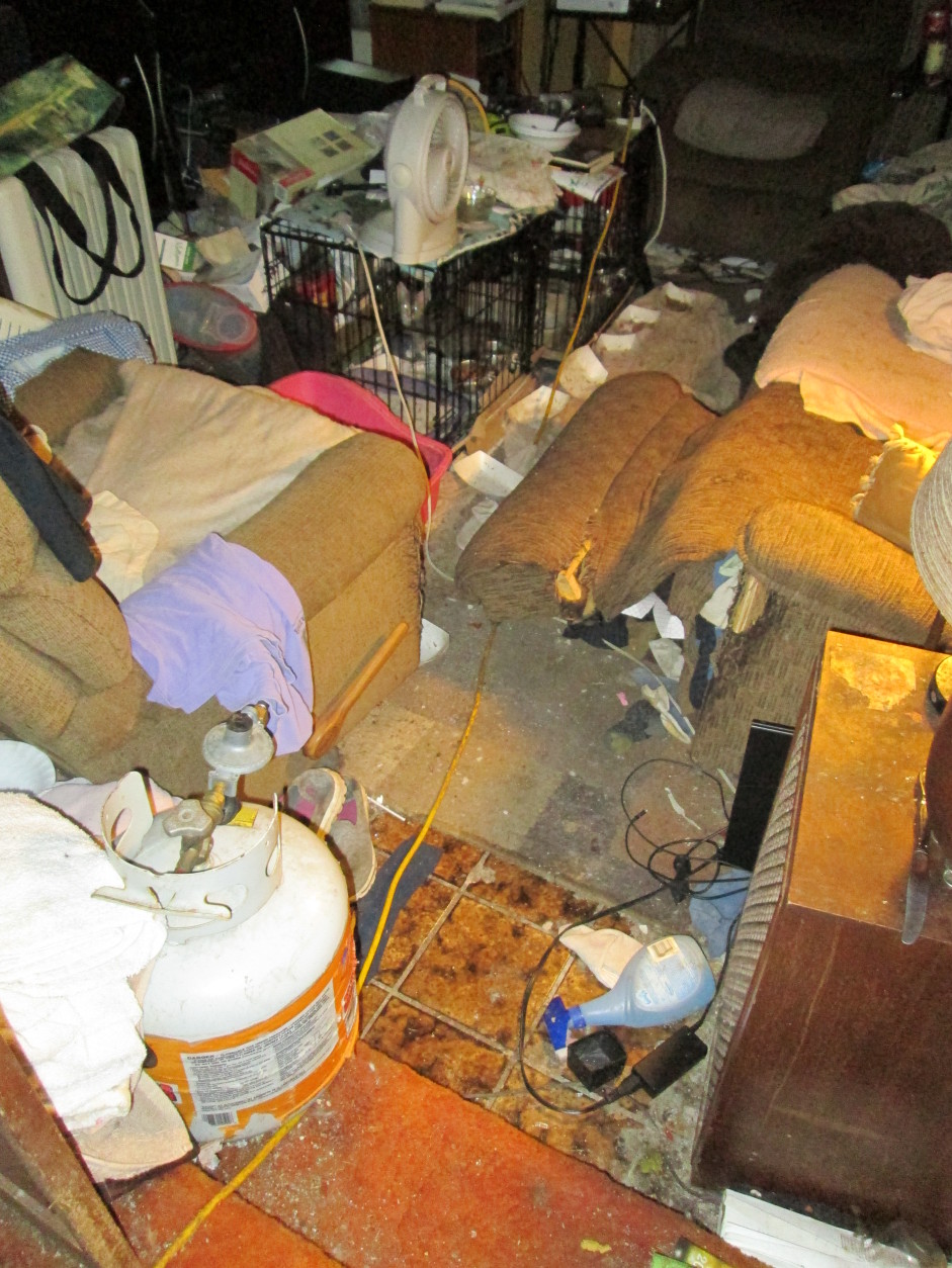 Officers with the Montgomery County Animal Services division found 28 cats and two dogs inside the flea-infested home of Merle and Susan Uskievich, founders of the Alpha Group Animal Rescue. The couple was charged with 10 counts of animal cruelty July 27, 2017. (Montgomery County Animal Services)