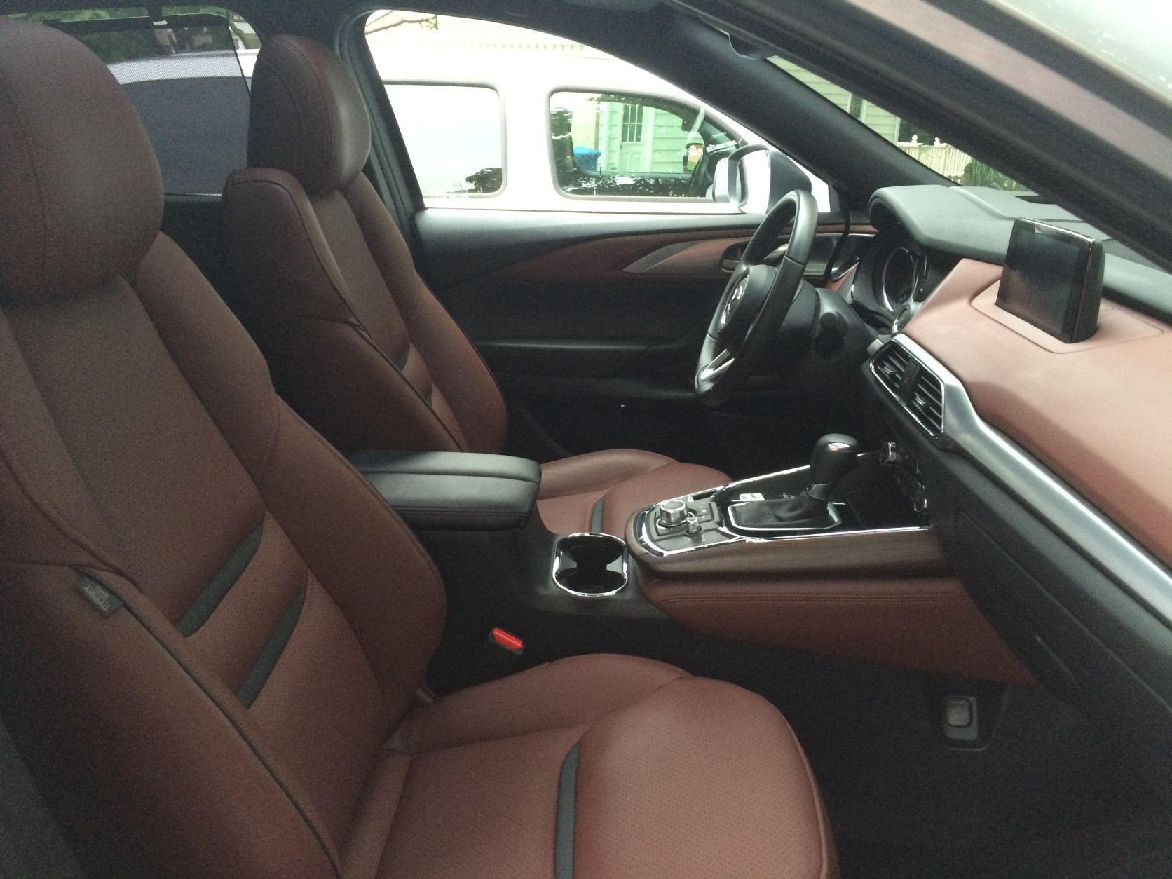 Luxury is the theme inside this new Mazda CX-9 Signature, with a nice upscale interior. (WTOP/Mike Parris)