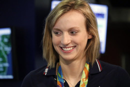 Katie Ledecky smiles during a visit to WTOP on Monday, Aug. 29, 2016. She spoke about her success at the Rio Olympics and what's next for the 19-year-old. (WTOP/Kate Ryan)