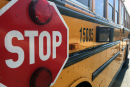 School bus stop-arm cameras will be installed on all of Montgomery County's public schools buses in the next three years. Another 100 should come online this fall along with a package of other technology upgrades include GPS locators and voice of internet communication for bus drivers. (WTOP/Kristi King)