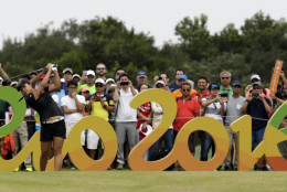 Lydia Ko of New Zealand, tees on the 16th hole during the final round of the women's golf event at the 2016 Summer Olympics in Rio de Janeiro, Brazil, Saturday, Aug. 20, 2016. (AP Photo/Alastair Grant)