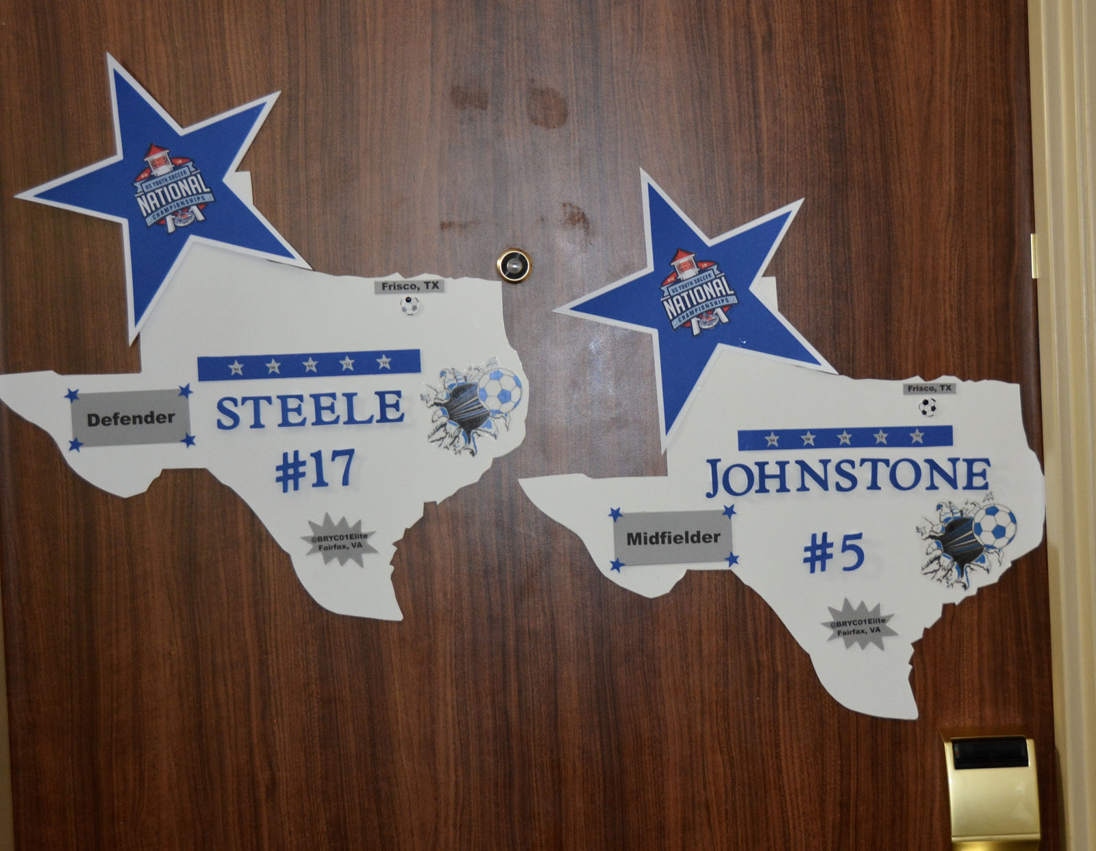 Denise Steele, parent of Jaden Steele, made door signs for each player to cheer them on.