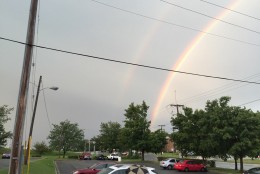 Another view of the twin rainbows in Crofton. Just missed catching the lightning in the shot, too. (WTOP/John Domen)