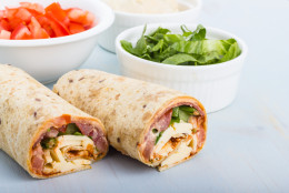 Pepperoni, tomato, lettuce, harissa and hoummous gently wraped in tortilla.