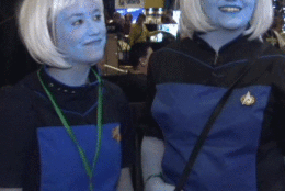 Sisters Hanna, left, and Julie Anderson of North Pole, Alaska, dressed as Andorians from "Star Trek Enterprise." (WTOP/Steve Winter) 