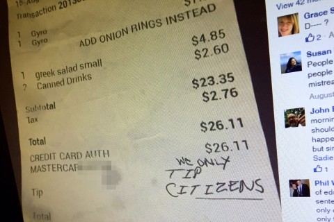 Instead of tip, waitress gets xenophobic note