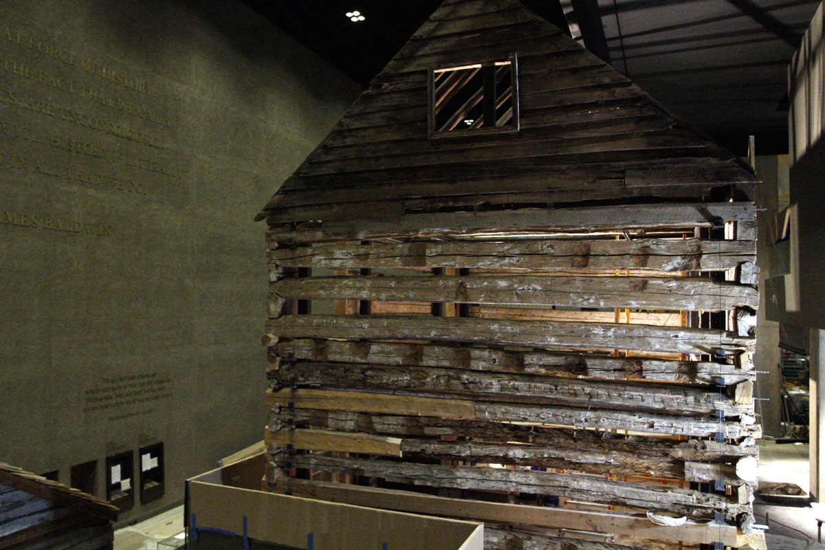 In this photo taken July 18, 2016, a slave cabin from Poolesville, Md., is on display in the Smithsonian National Museum of African American History and Culture in Washington, as seen during a media preview tour. The museum's grand opening will be on Sept. 24. (AP Photo/Paul Holston)