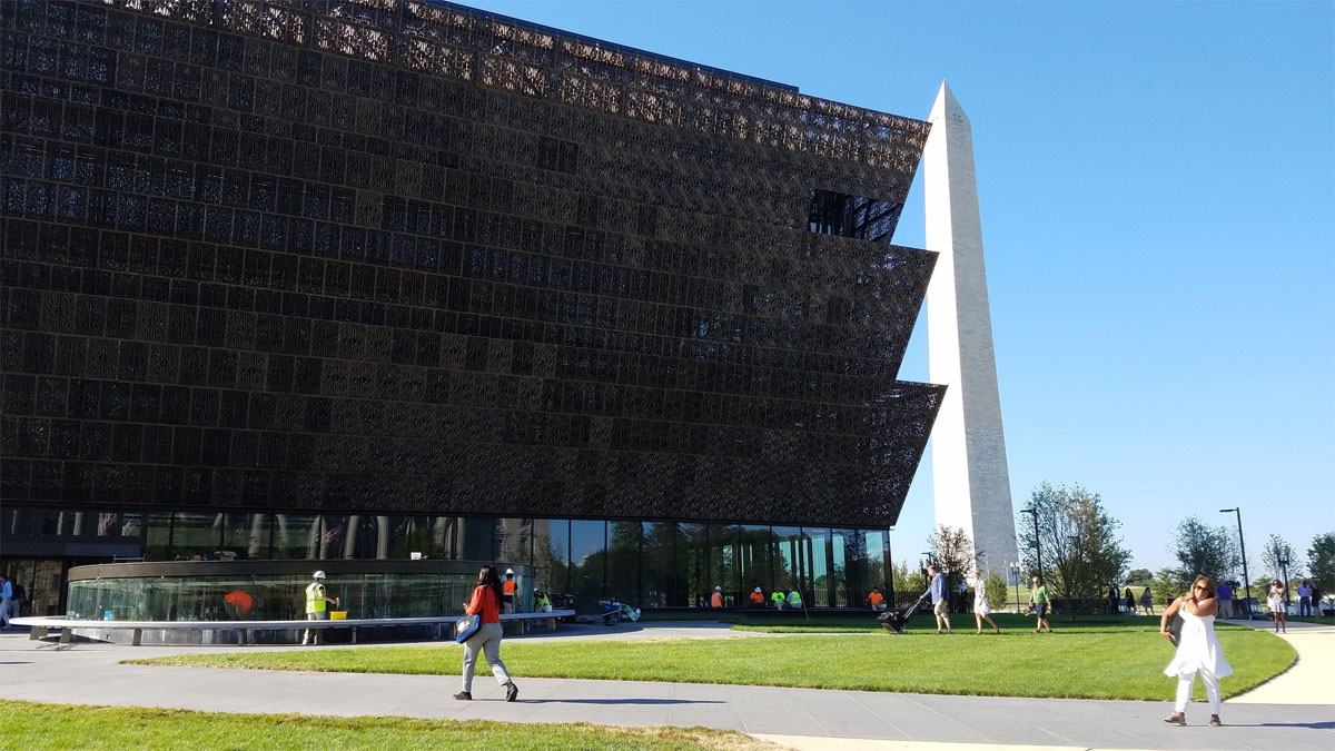 The exterior of the National Museum of African American History and Culture, which opens to the public Sept. 24. (WTOP/Allison Keyes)