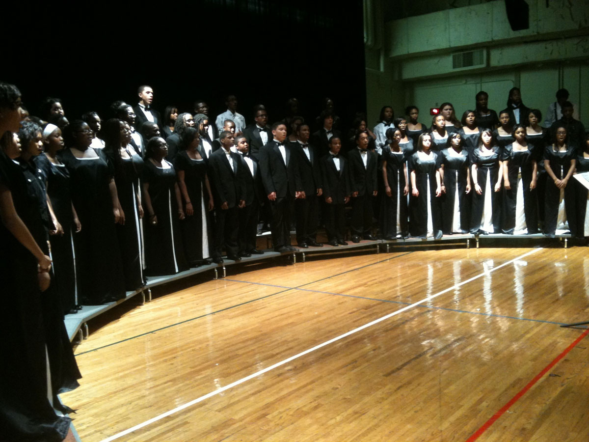 The 84-member choir from the Center for the Visual and Performing Arts at Suitland High School will join singers from T.C. Williams High in Alexandria and Walter Johnson High in Bethesda for Saturday's event. (Courtesy Maria Saldana)