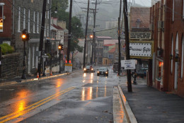 Ellicott City's Main Street under rainy skies Sept. 29. (Courtesy Howard County Office of Emergency Management/Facebook)