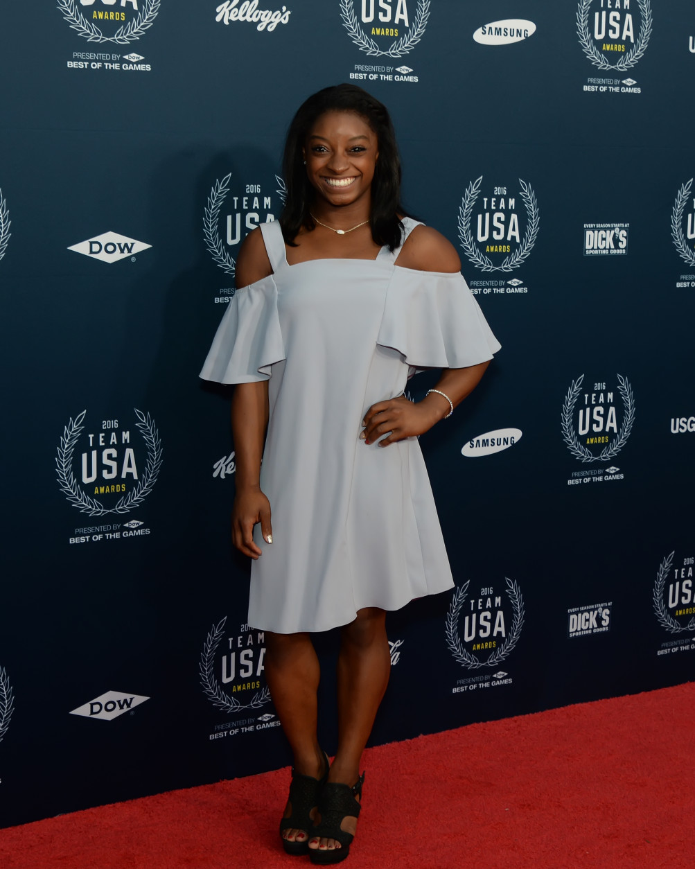 Gymnast and gold medalist Simone Biles poses on the red carpet of the Team USA Awards. (Courtesy Shannon Finney, <a href="http://www.shannonfinneyphotography.com">www.shannonfinneyphotography.com</a>)