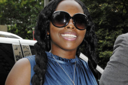 FILE - This Aug. 22, 2007 file photo shows rapper Foxy Brown, whose birth name is Inga Marchand, entering Manhattan criminal court in New York. Brown joined singer Nicki Minaj onstage at the Roseland Ballroom on Tuesday, Aug. 14, 2012. Before she took the stage, Minaj said she wanted to introduce the female rapper who influenced me the most. She performed three songs from her last album, 2001s Broken Silence. Minaj said the album changed her life.  (AP Photo/ Louis Lanzano, file)