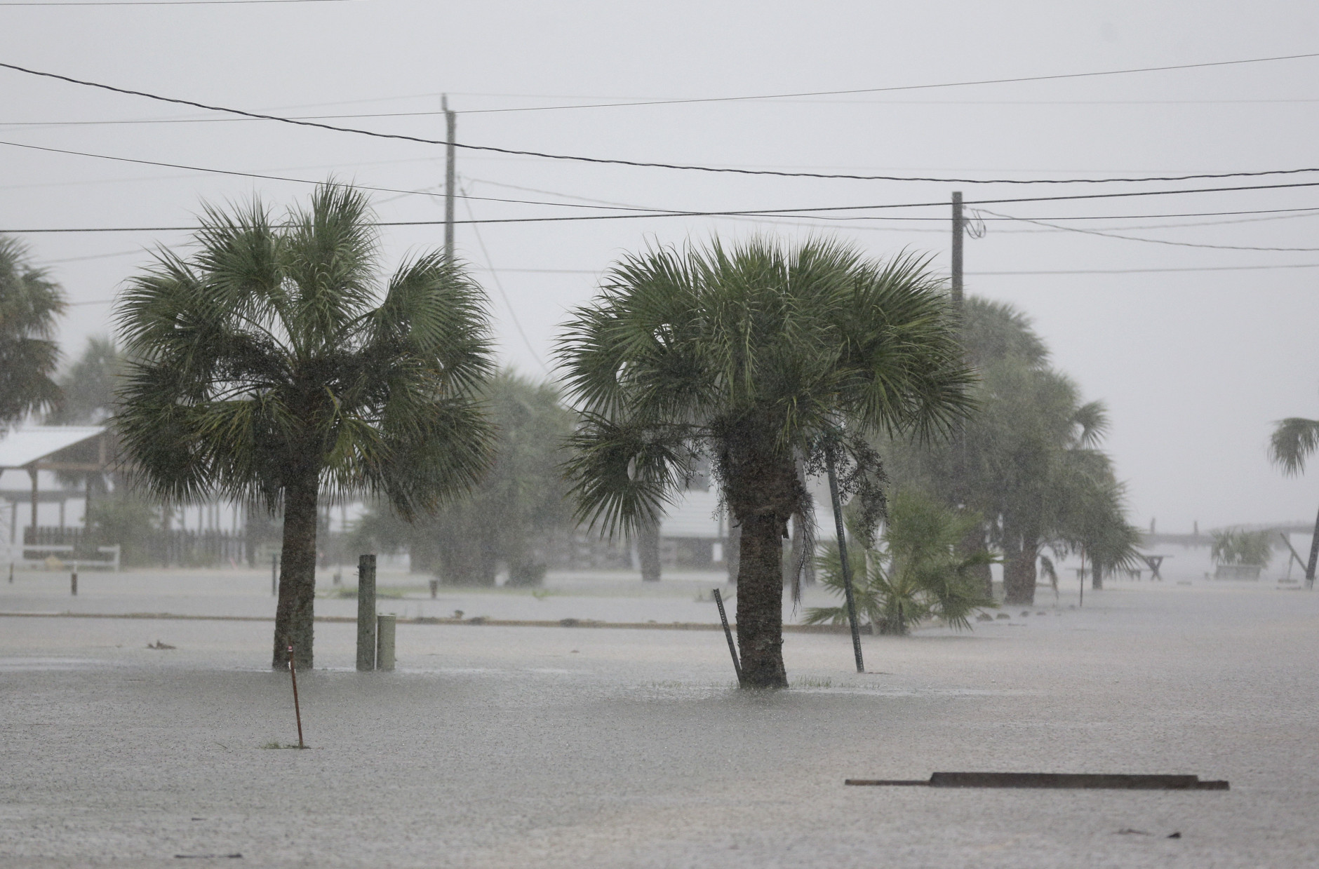 Ground water begins to flood some low areas as Tropical Storm Hermine heads inland Thursday, Sept. 1, 2016, in Dekle Beach, Fla. A hurricane warning was in effect for Florida's Big Bend from the Suwannee River to Mexico Beach. (AP Photo/John Raoux)