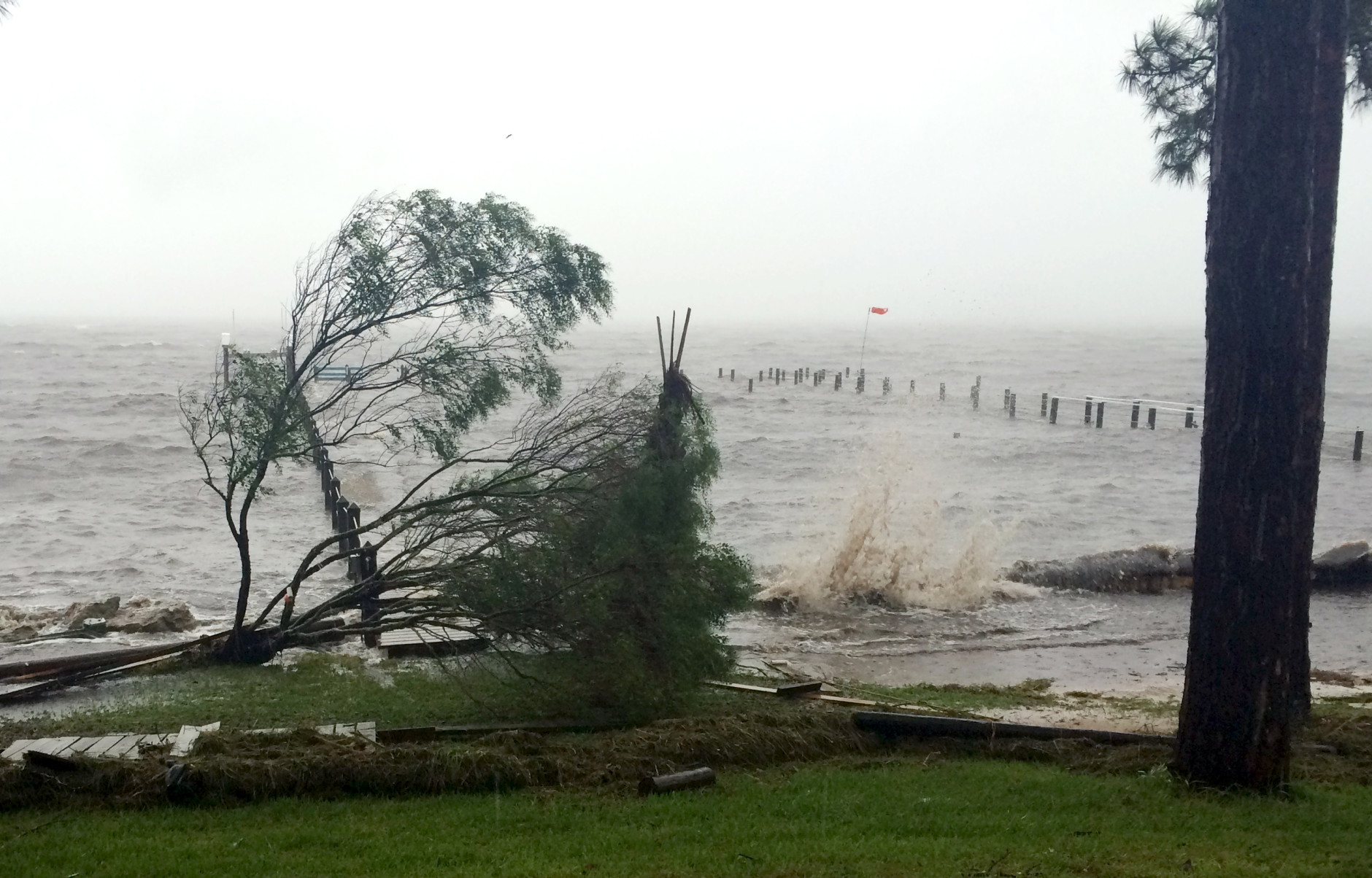 In this image made from a video, rough surf smashes the shore as Hurricane Hermine nears the Florida coast, Thursday, Sept. 1, 2016, in Carabelle, Fla. Hurricane Hermine gained new strength Thursday evening as it roared closer to Florida's Gulf Coast and people braced for the first direct hit on the state from a hurricane in over a decade. (AP Photo/Joshua Replogle)