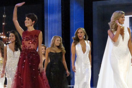 Contestants in the evening gown portion of the Miss America pageant compete on the first night of preliminary competition in Atlantic City, Tuesday, Sept. 6, 2016. Tuesday night is the first of three nights of preliminary competition lasting through Thursday. The 2017 Miss America will be crowned during Sunday night's nationally televised finale on ABC. (AP Photo/Wayne Parry)