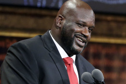 Basketball Hall of Fame inductee Shaquille O'Neal speaks during induction ceremonies at Symphony Hall, Friday, Sept. 9, 2016, in Springfield, Mass. (AP Photo/Elise Amendola)