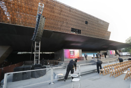 Last minute preparation are made for today's dedication ceremony at the Smithsonian Museum of African American History and Culture on the National Mall in Washington, Saturday, Sept. 24, 2016, where President Barack Obama will speak. (AP Photo/Pablo Martinez Monsivais)