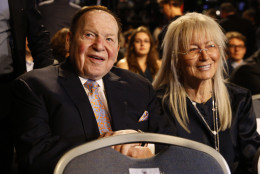 Chief Executive of Las Vegas Sands Corporation Sheldon Adelson sits with his wife Miriam waits for the presidential debate between Democratic presidential nominee Hillary Clinton and Republican presidential nominee Donald Trump at Hofstra University in Hempstead, N.Y., Monday, Sept. 26, 2016. (AP Photo/Patrick Semansky)