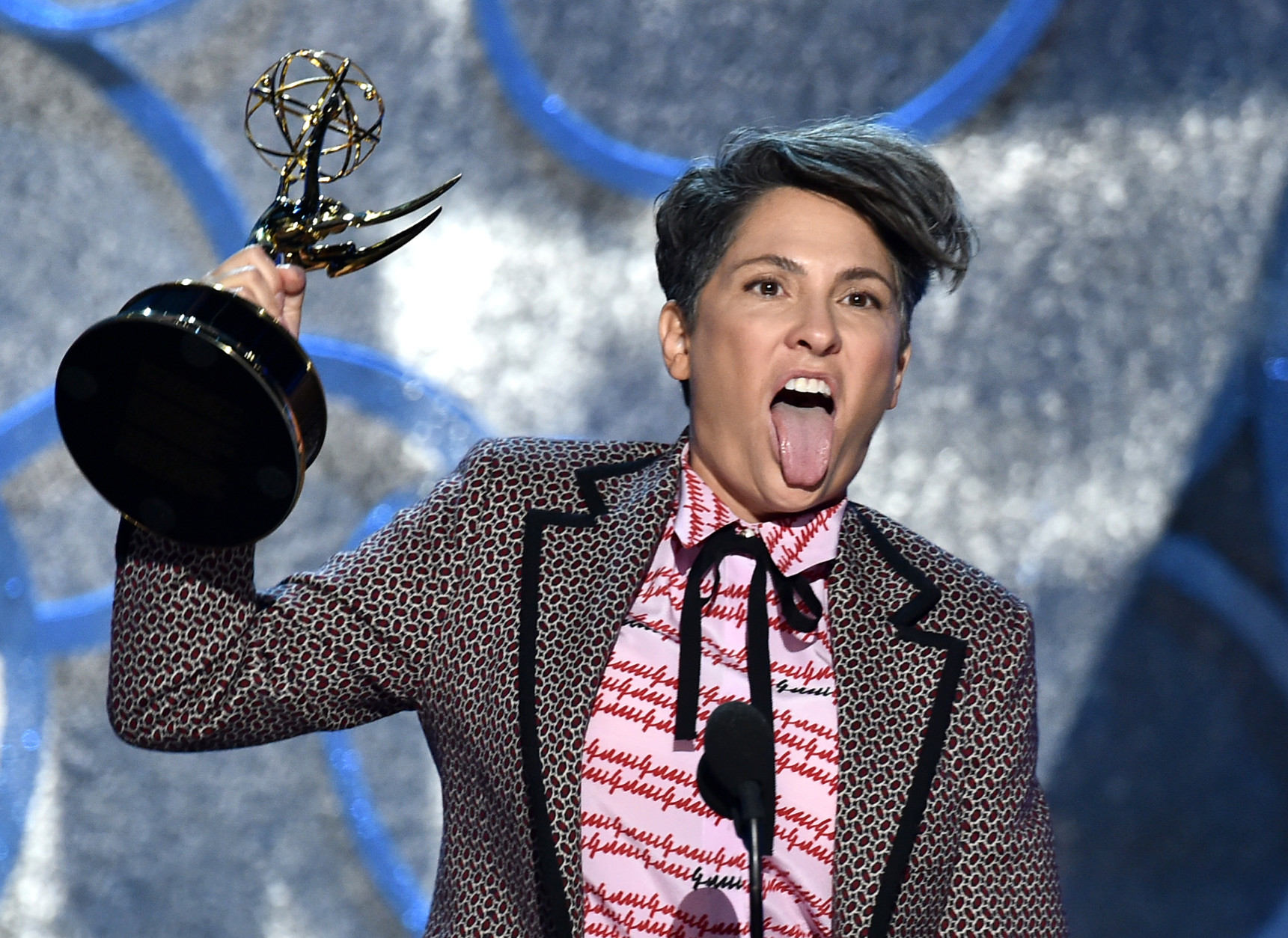 Jill Soloway accepts the award for outstanding directing for a comedy series for Transparent at the 68th Primetime Emmy Awards on Sunday, Sept. 18, 2016, at the Microsoft Theater in Los Angeles. (Photo by Vince Bucci/Invision for the Television Academy/AP Images)